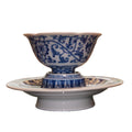 Chai Kiln Blue and White Underglaze Hand-painted Lotus Vine Tea Cup and Saucer High-end Tea Set